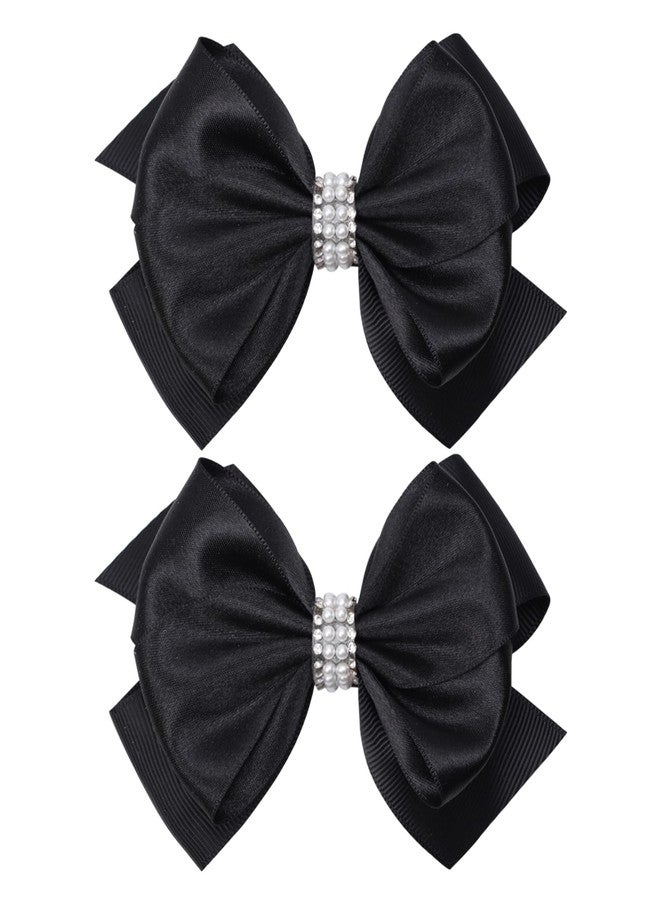 Zolyco Large Big 5 Inch Hair Bows for Girls Thick Ribbon Boutique Alligator Clips Hair Accessories for Baby Girls Toddlers Kids Teens 2 PCS (Black) - Image 1